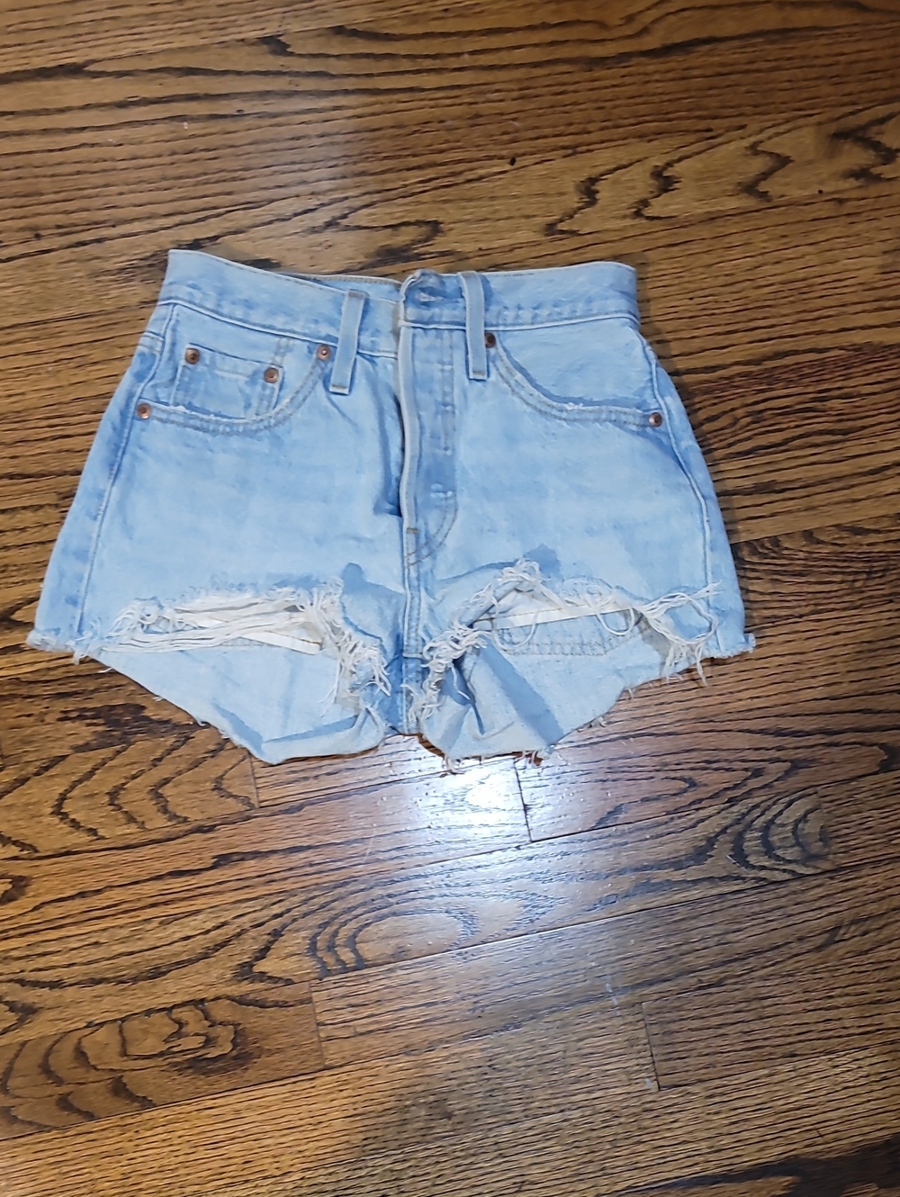 Levi's 501 Light Blue Distressed Cutoff Denim Shorts